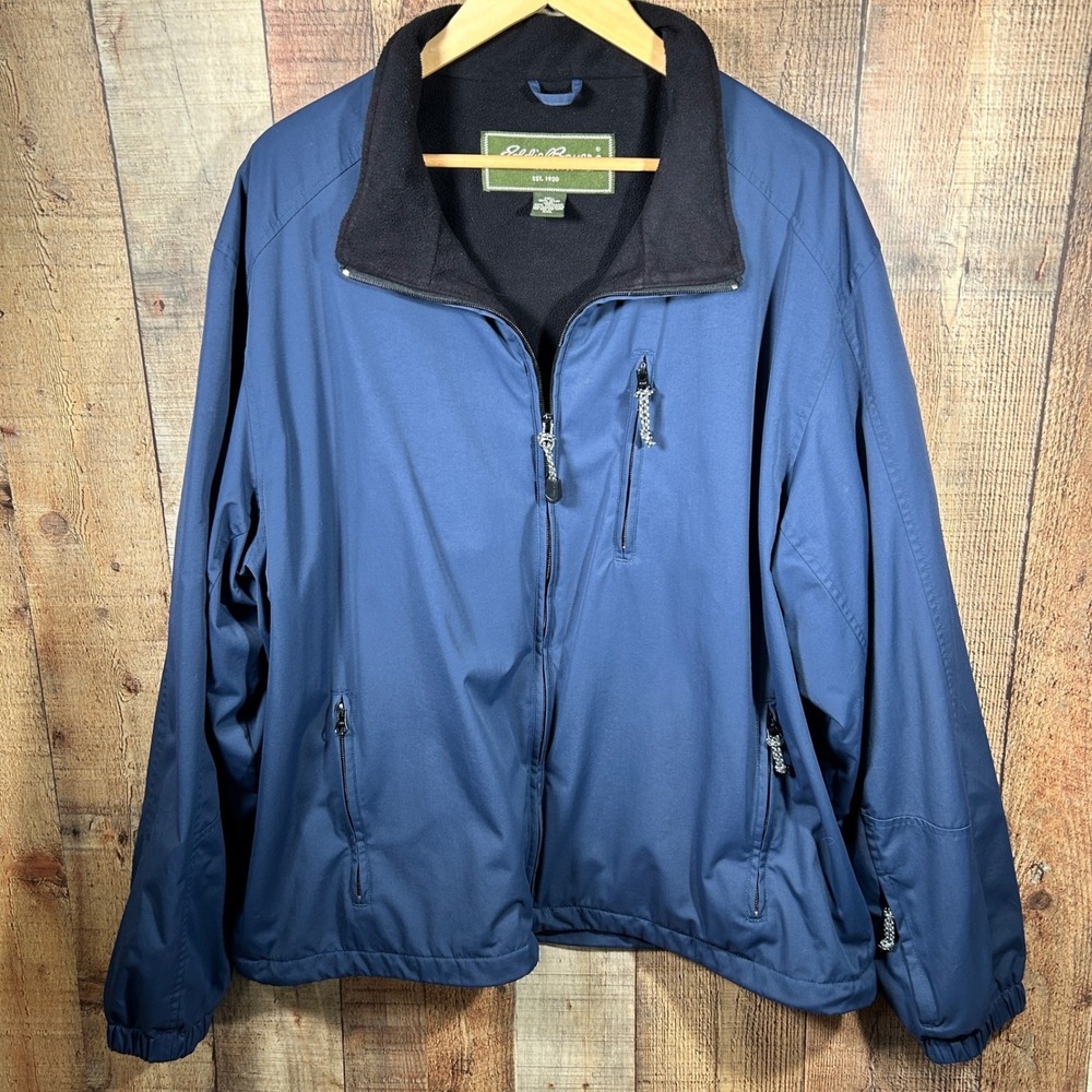 Eddie Bauer Navy Blue Fleece Lined Full Zip Jacket Outdoor Hiking Mens XXL